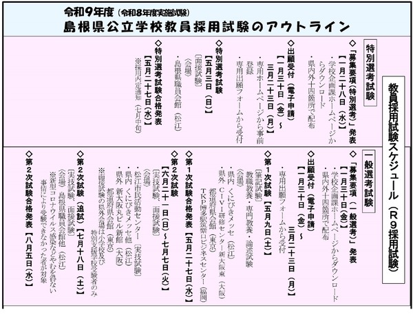 島根県、2027年度教採「アウトライン」公表…島根連携特別枠を新設