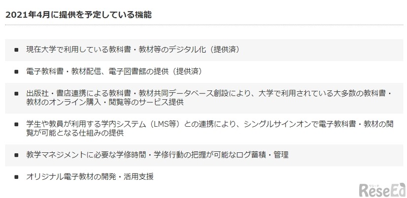 2021年4月に提供を予定している機能