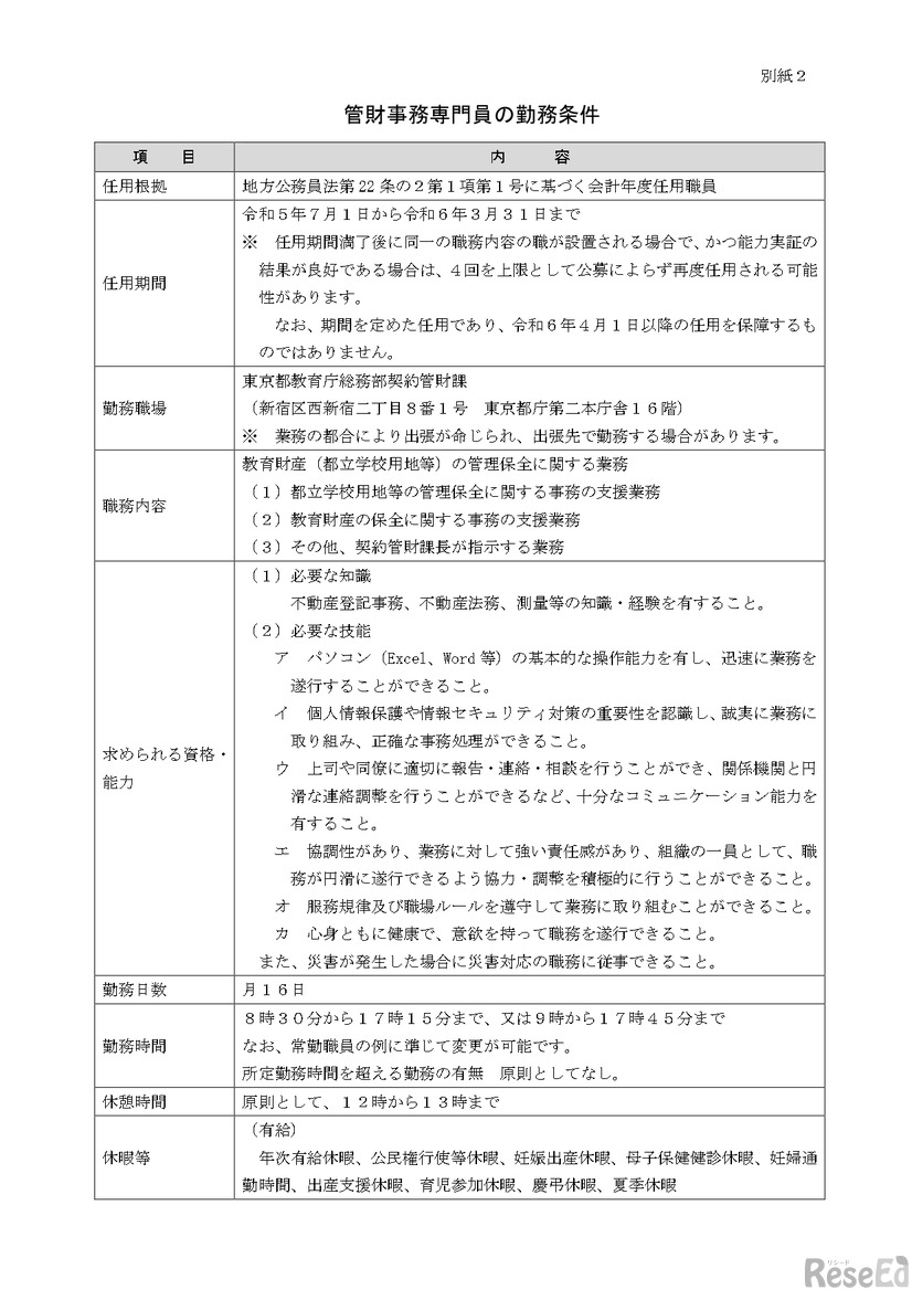 管財事務専門員の勤務条件