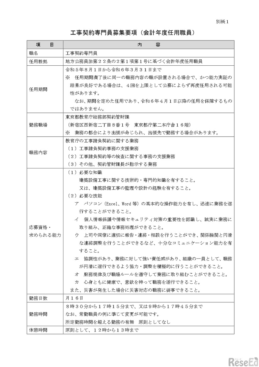 工事契約専門員募集要項