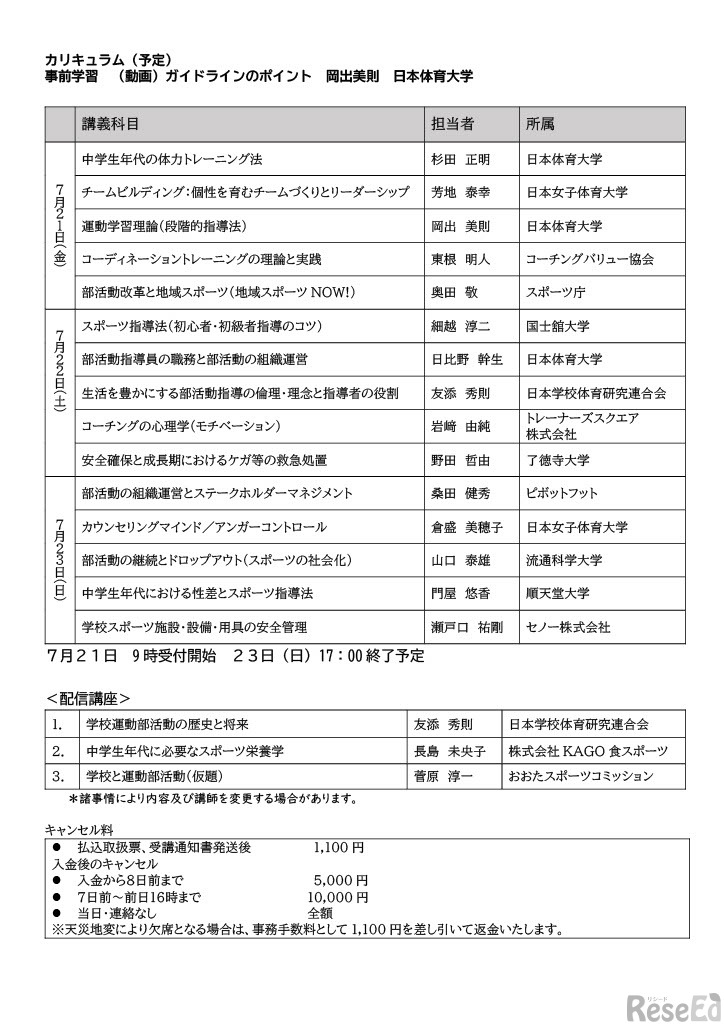 第4回学校運動部活動指導士養成（資格認定）講習会開催要項