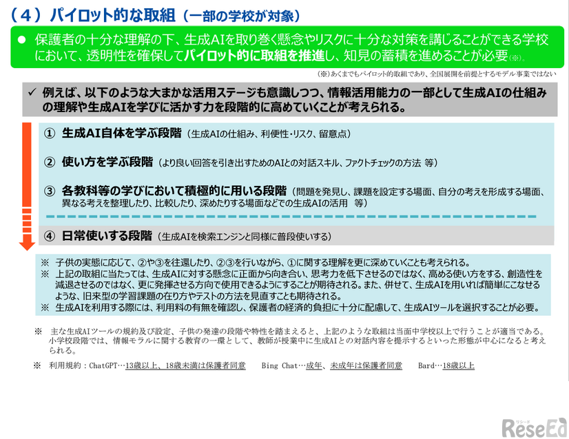 パイロット的な取組み（⼀部の学校が対象）