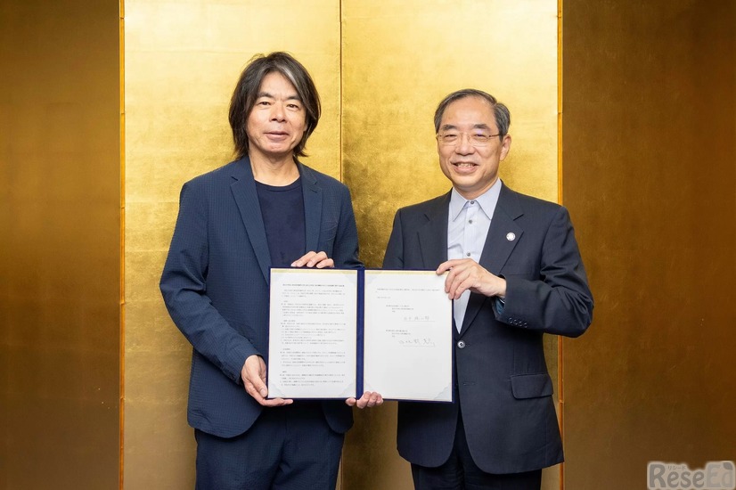 東京藝術大学日比野克彦学長（左）と 東京医科歯科大学  田中雄二郎学長（右）