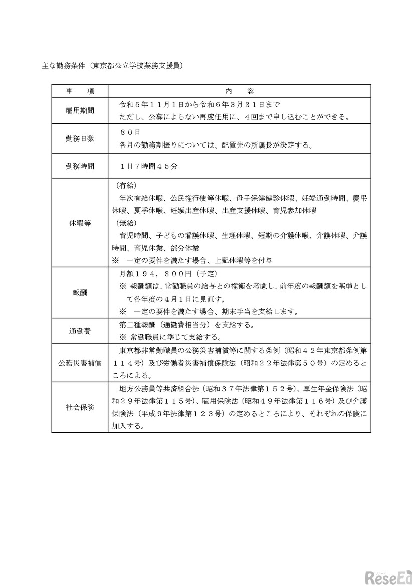 おもな勤務条件