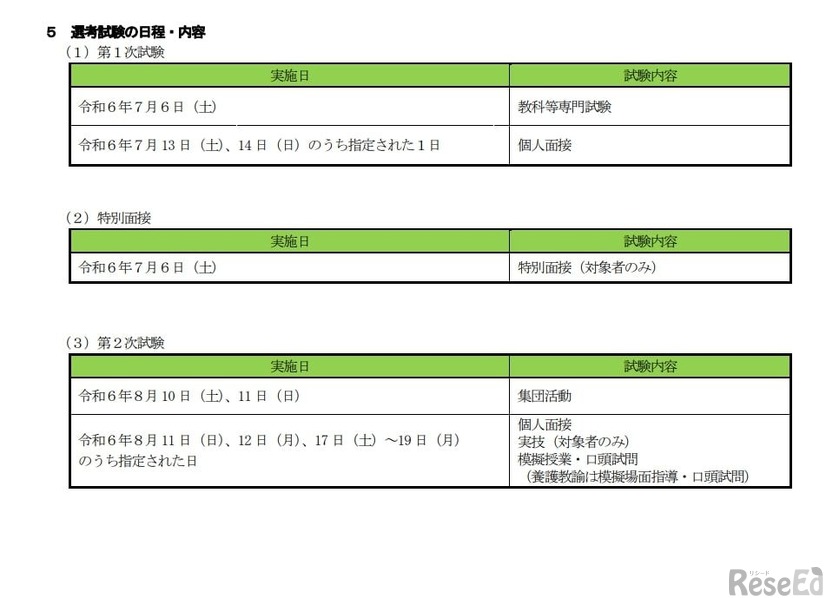 岡山市公立学校教員採用候補者選考試験（夏実施）：選考試験の日程・内容