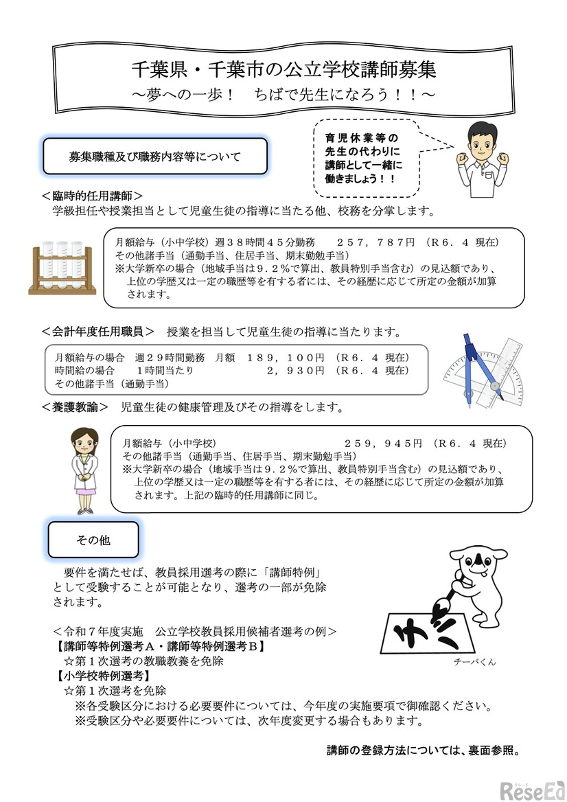 千葉県・千葉市の公立学校講師募集