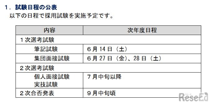 試験日程の公表