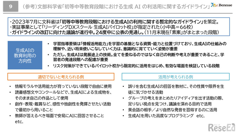 記者会見「生成AI：教育現場での活用の効果と課題 ―生成AIを活用した学校現場・事業での実践例から考える―」配布資料より