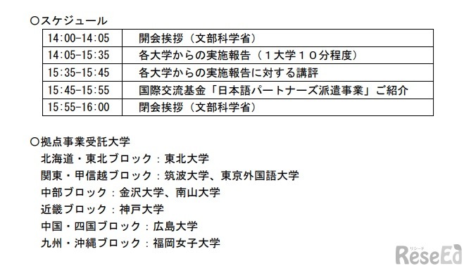 スケジュールと拠点事業受託大学