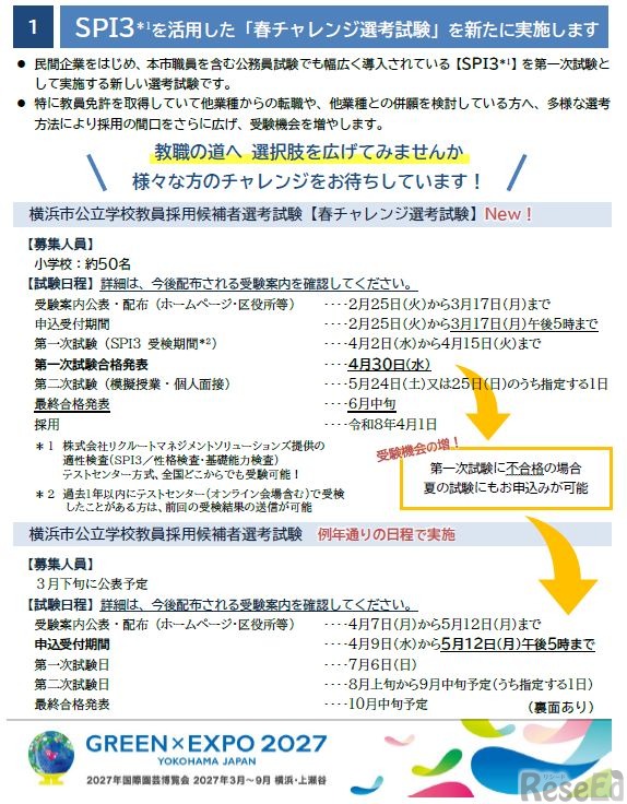 SPI3を活用した「春チャレンジ選考試験」を新たに実施