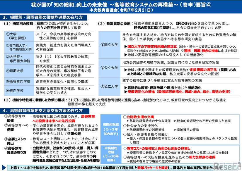 我が国の「知の総和」向上の未来像～高等教育システムの再構築～（答申）