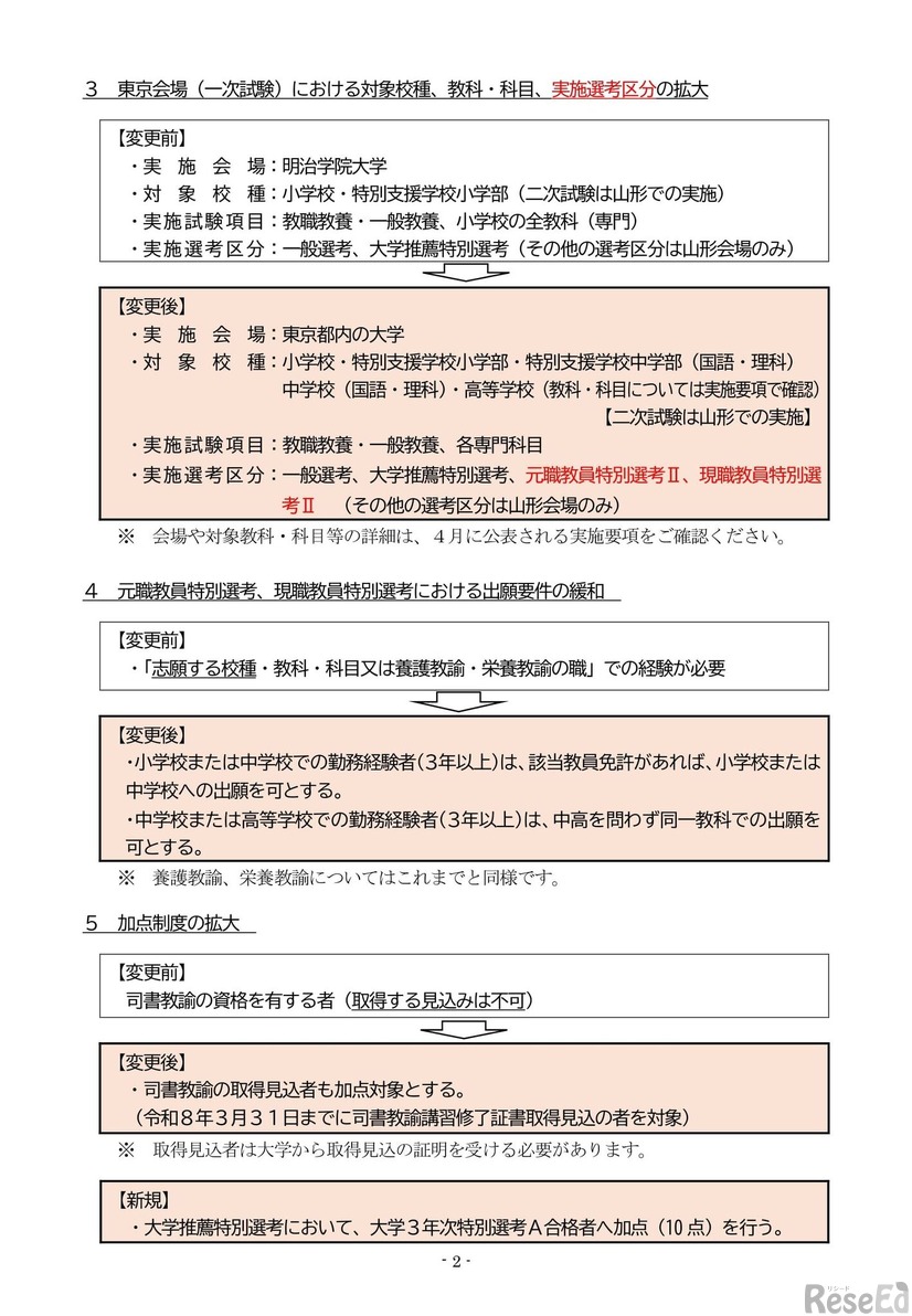 山形県公立学校教員選考試験について追加変更のお知らせ
