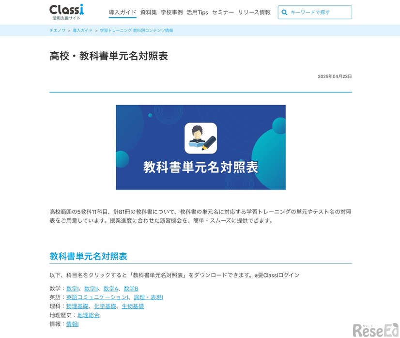 高校・教科書単元名対照表