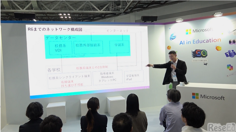 福島市教育委員会教育研修課学校ICT推進係主任・菅野玄徳氏の登壇したセミナー「福島市の選択は、Windows 365」のようす