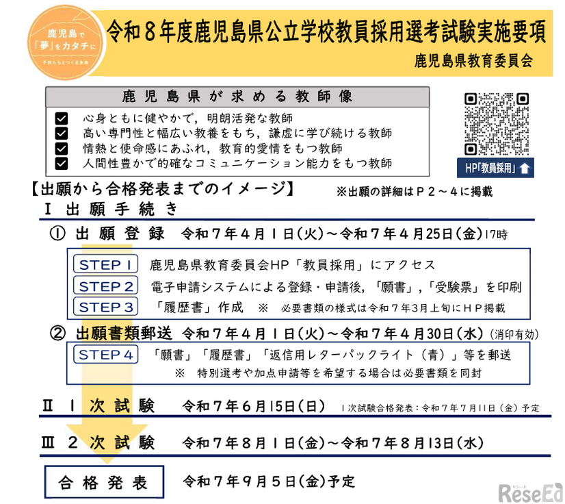 令和8年度鹿児島県公立学校教員採用選考試験スケジュール