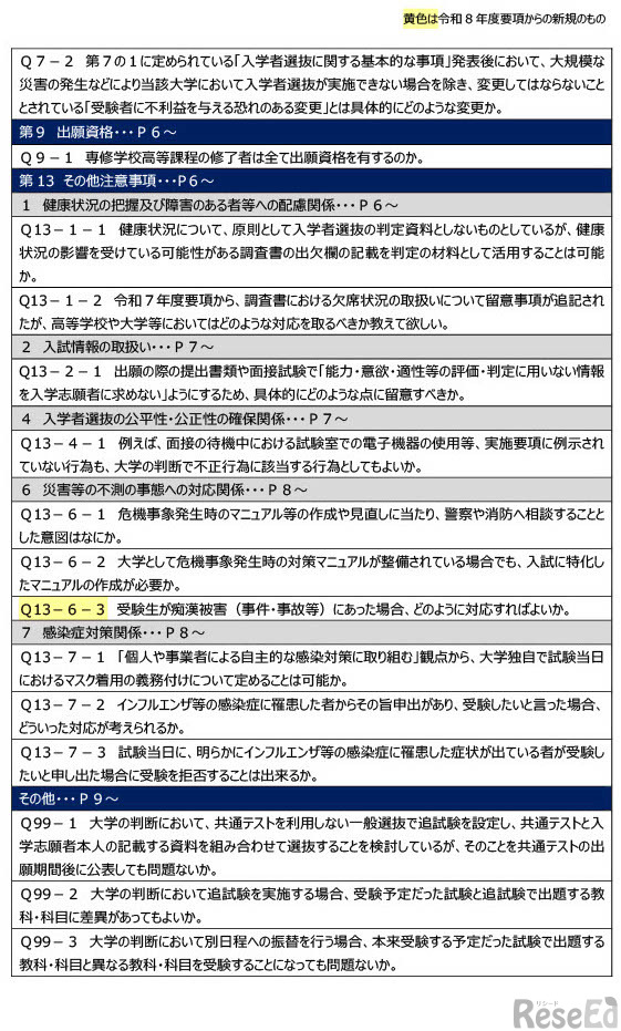 令和8年度大学入学者選抜実施要項（2025年6月3日付）等に関するQ＆A