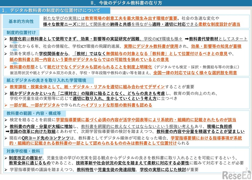 デジタル教科書推進ワーキンググループ中間まとめ（概要）