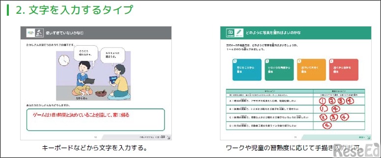 児童･生徒が行うワーク（演習）：文字を入力するタイプ