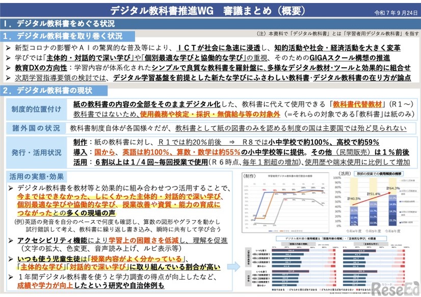 デジタル教科書推進ワーキンググループ審議まとめ（概要）