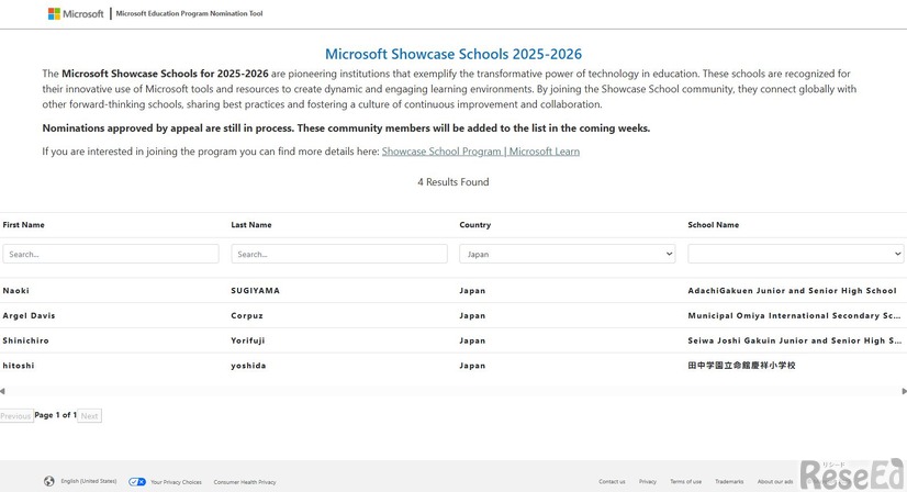 「Microsoft Showcase Schools2025-2026」国内4校を認定