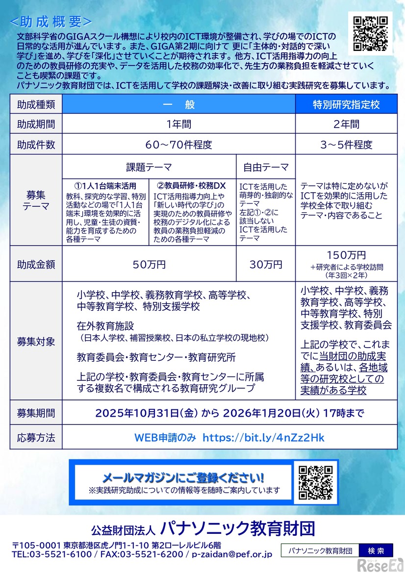 2026年度（第52回）実践研究助成の募集案内