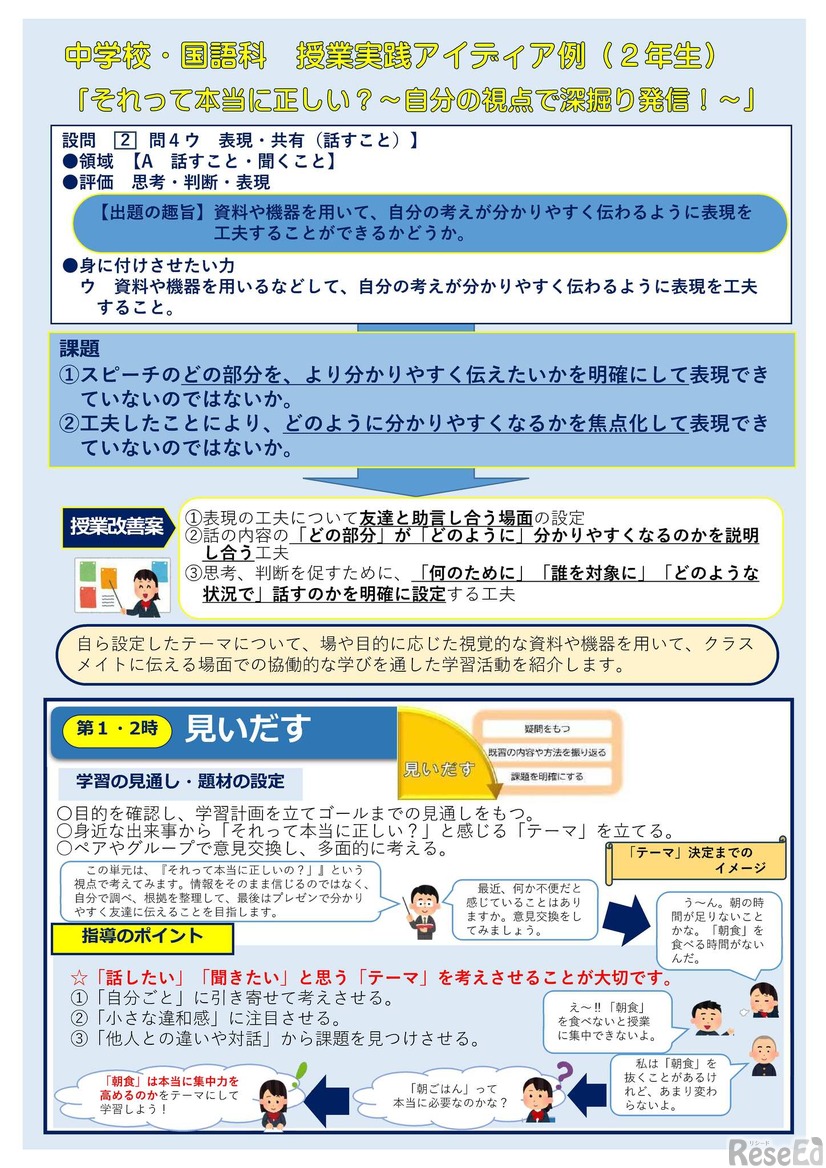 中学校国語「それって本当に正しい？～自分の視点で深掘り発信！～」［話すこと］（2年生）1ページ目（全4ページ）