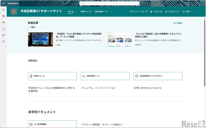 ICTサポートサイトのトップ画面