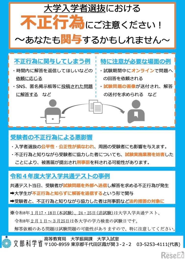 大学入学者選抜における不正行為防止のための注意喚起用資料