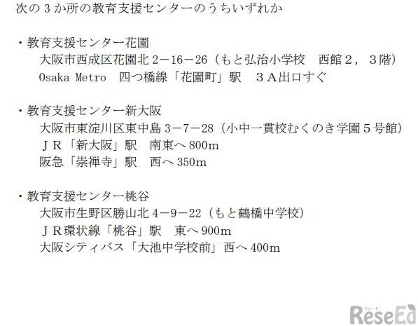2025年度 教育支援センター学習支援ボランティア募集要項：活動場所