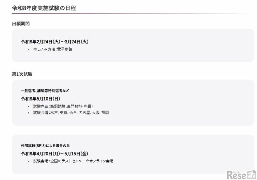 2026年度実施試験の日程