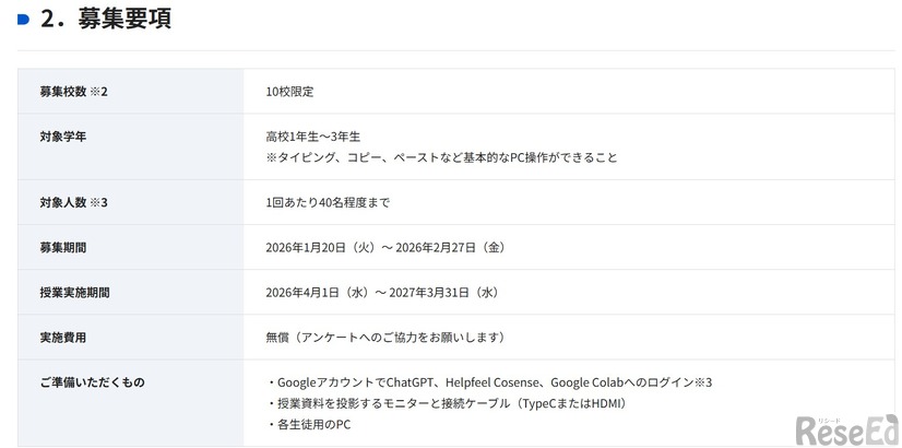 「生成AI使い方講座」無償出張授業の募集要項