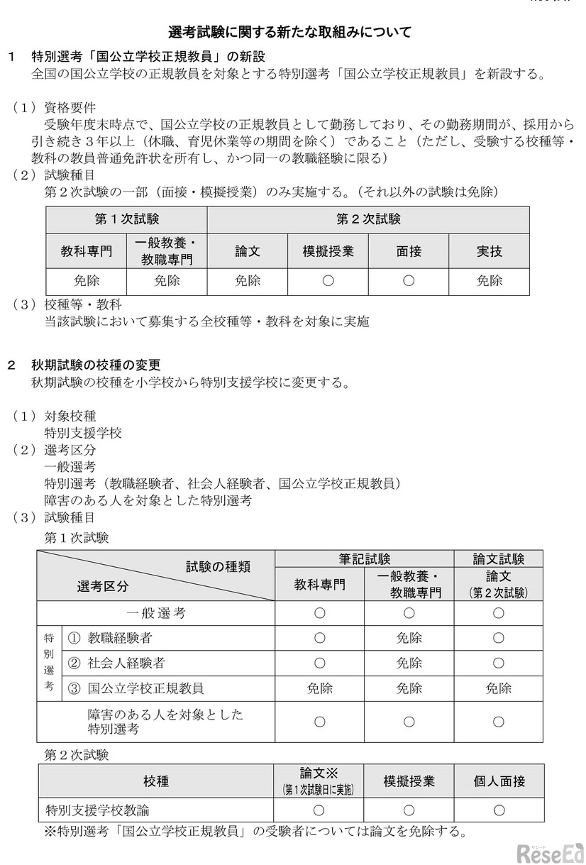 令和8年度実施　選考試験に関する新たな取組み