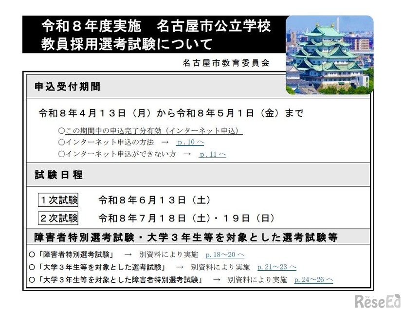 2026年度実施名古屋市公立学校教員採用選考