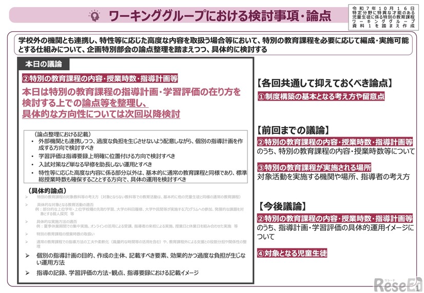 ワーキンググループにおける検討事項・論点