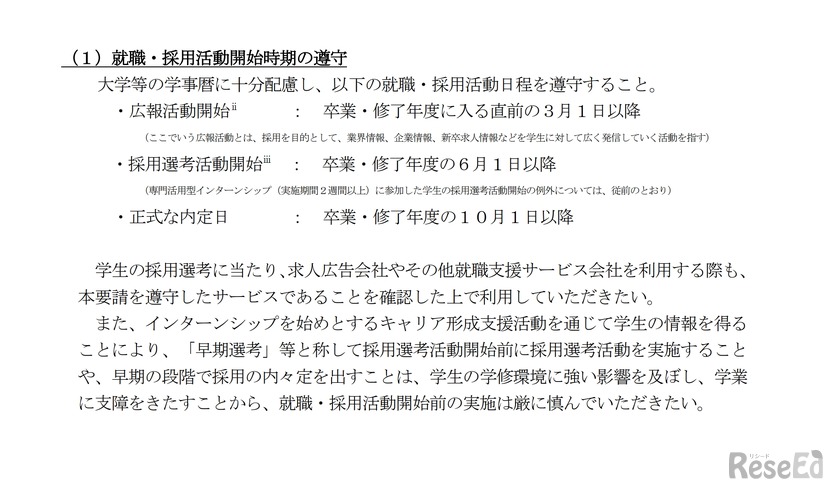 就職・採用活動開始時期の遵守