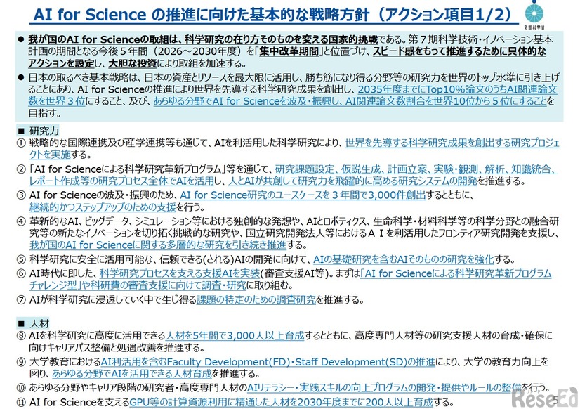 AI for Scienceの推進に向けた基本的な戦略方針（アクション項目）