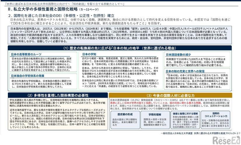 概要版「世界に選ばれる日本の私立大学の国際化に向けて～『知の創造』を駆り立てる原動力として～」