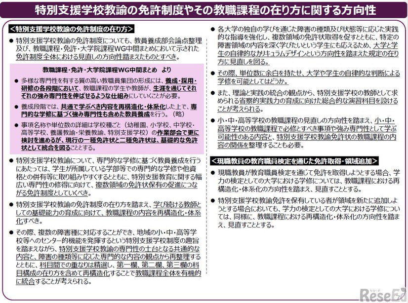 特別支援学校教諭の免許制度やその教職課程の在り方に関する方向性