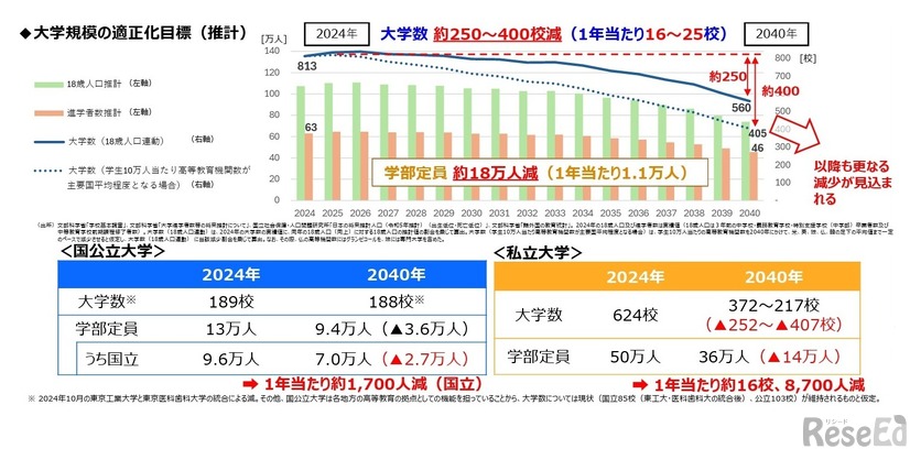 大学規模の適正化目標（推計）