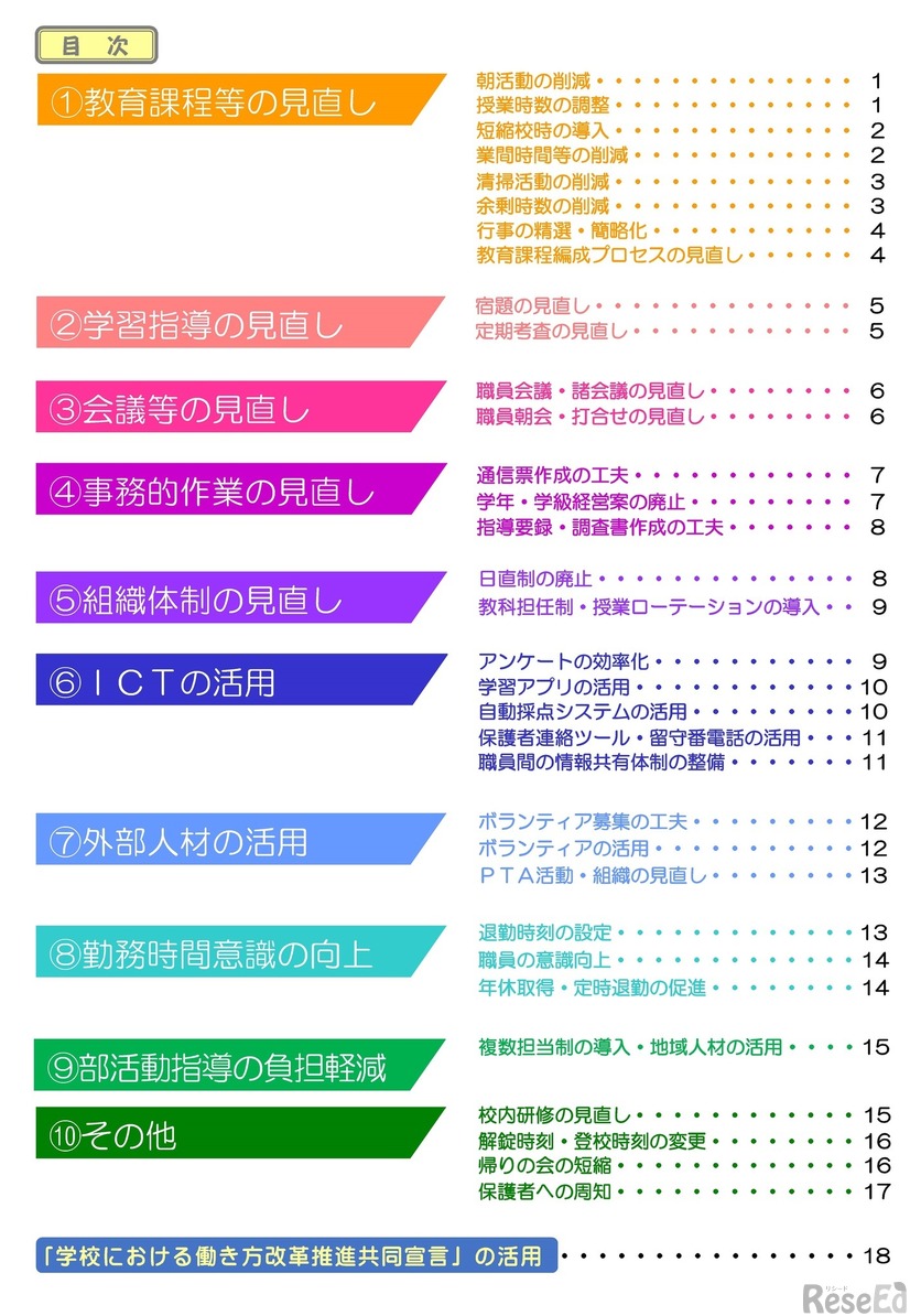 公立学校における働き方改革取組事例集：目次