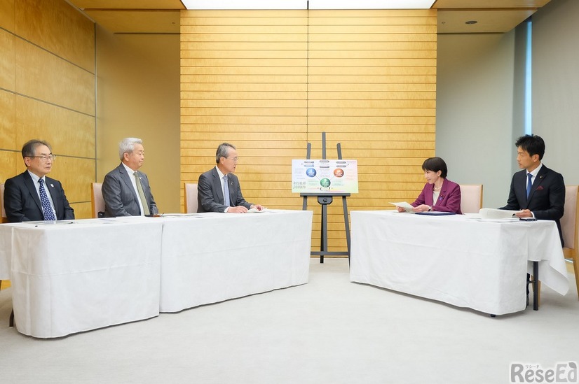 会談する高市首相や経団連関係者ら