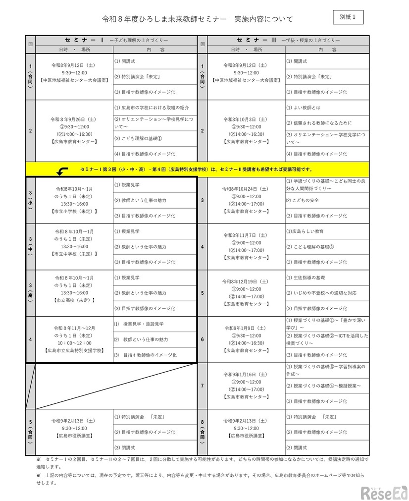 令和8年度ひろしま未来教師セミナー　実施内容について