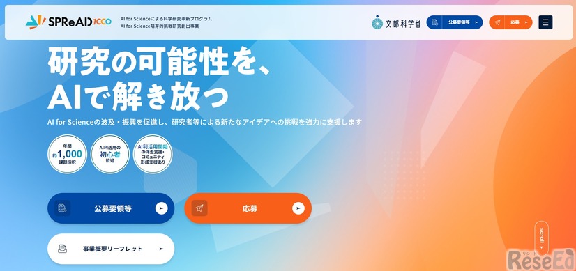 AI for Scienceによる科学研究革新プログラム AI for Science萌芽的挑戦研究創出事業（SPReAD）