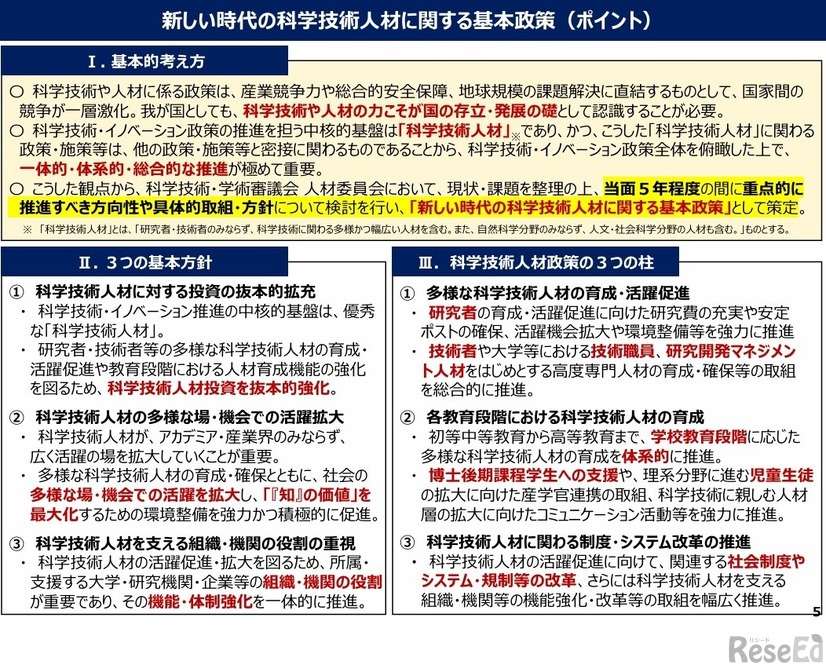 新しい時代の科学技術人材に関する基本政策（ポイント）