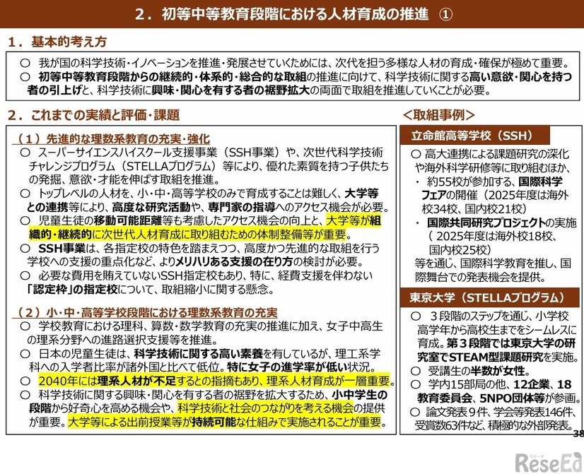 初等中等教育段階における人材育成の推進