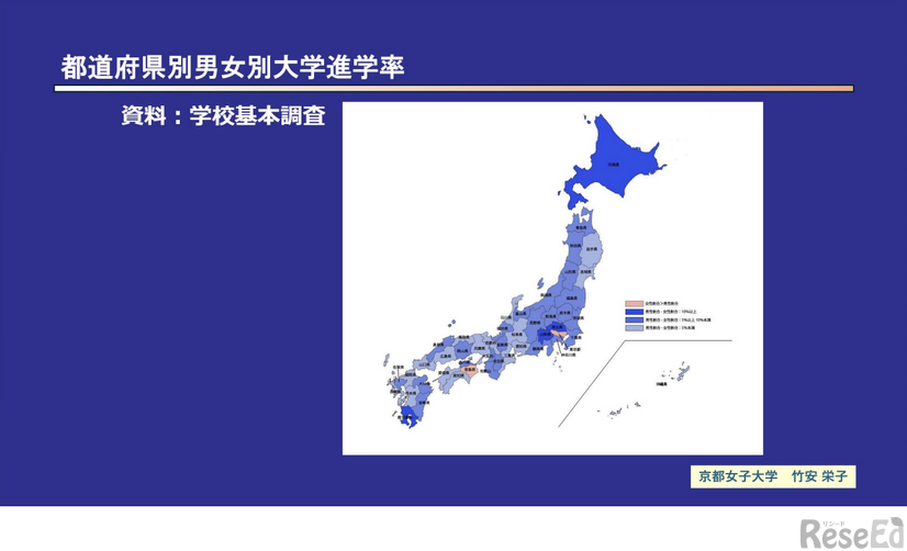 都道府県別男女別大学進学率