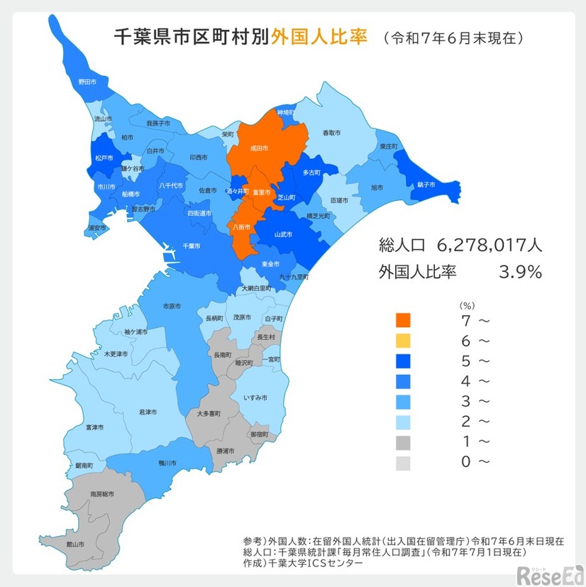 千葉県市区町村別外国人比率