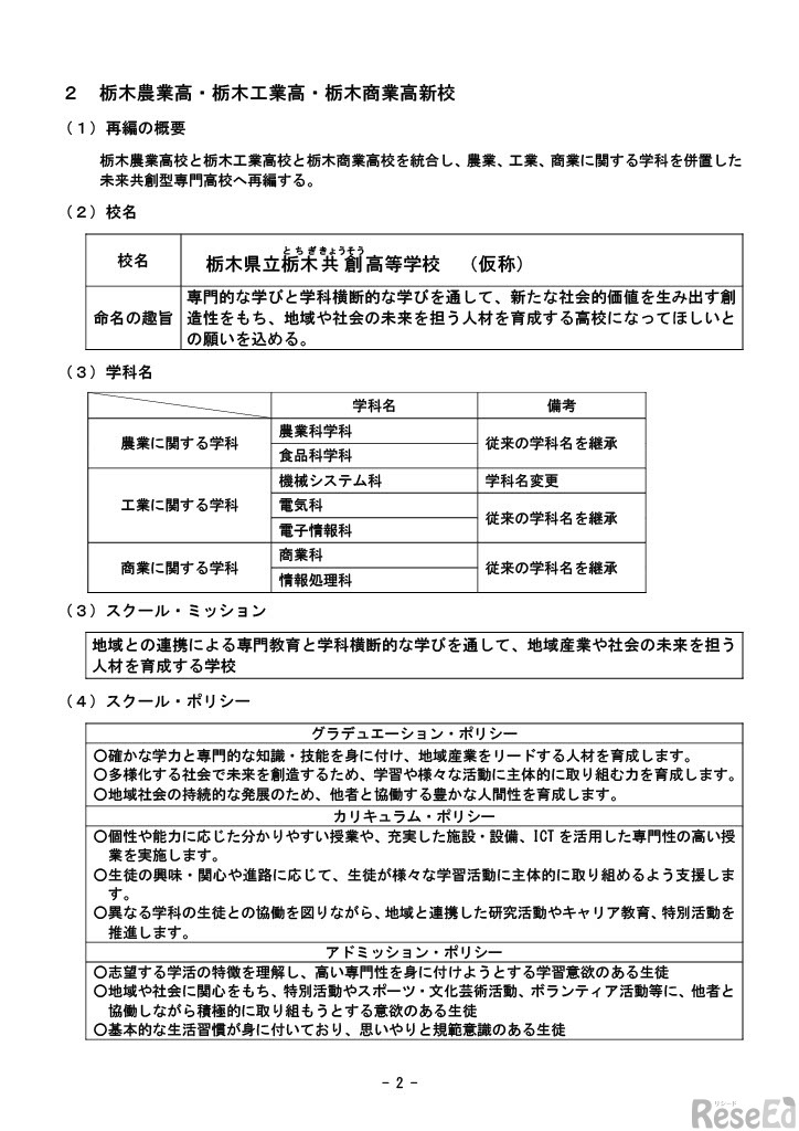 令和10（2028）年度に開校する新校の校名等について