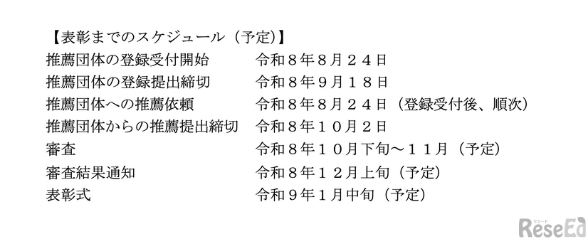 表彰までのスケジュール（予定）