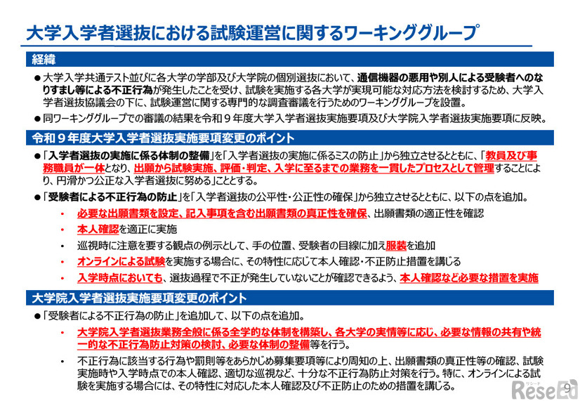 大学入学者選抜における試験運営に関するワーキンググループ